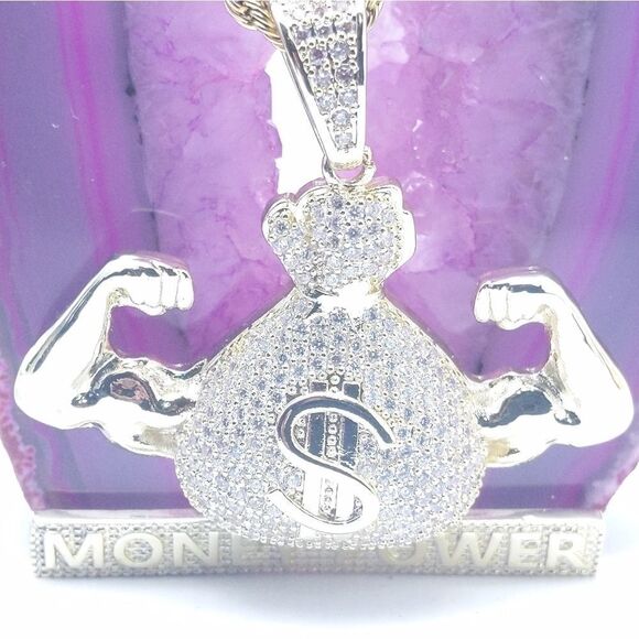 14K Gold Finish Money Power + 24" Rope Chain
